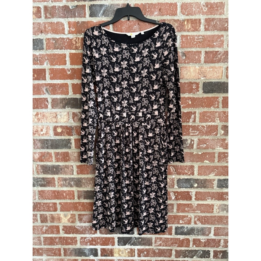 BODEN Bird Print Abigail Jersey Dress Stretch Classic Mature Teacher Women's 4